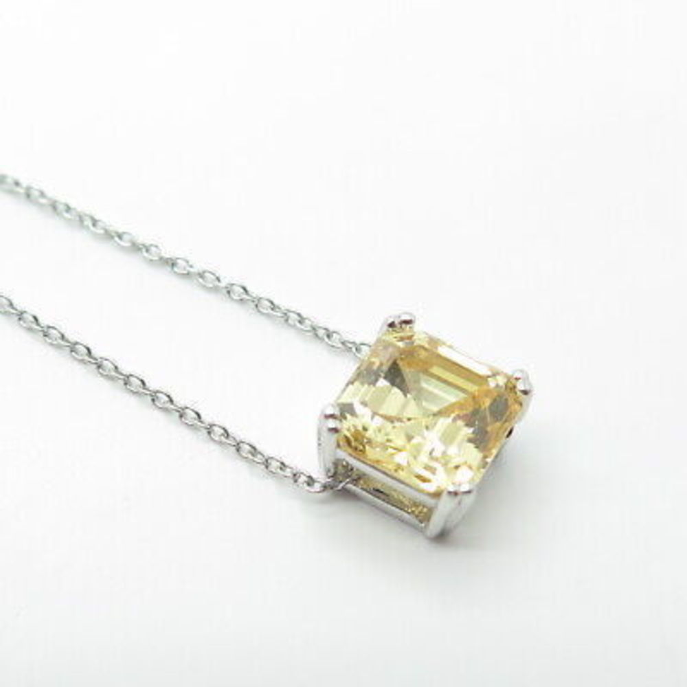 925 Sterling Silver Emerald-Cut Yellow C Z Cable Chain Necklace 18" - Picture 4 of 8